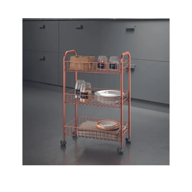 Metaltex Lugano 3 Tier Rolling Cart - Copper - 2 - Copper metal kitchen cart, modern kitchen setup, storage solutions
