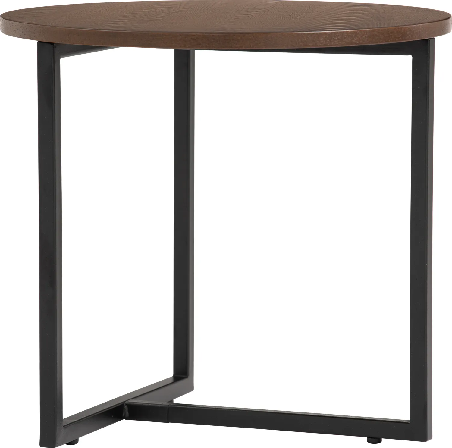 Felicity Round Side Table - Walnut - 11 - Round table with dark metal frame, wooden top, minimalist design, black metal