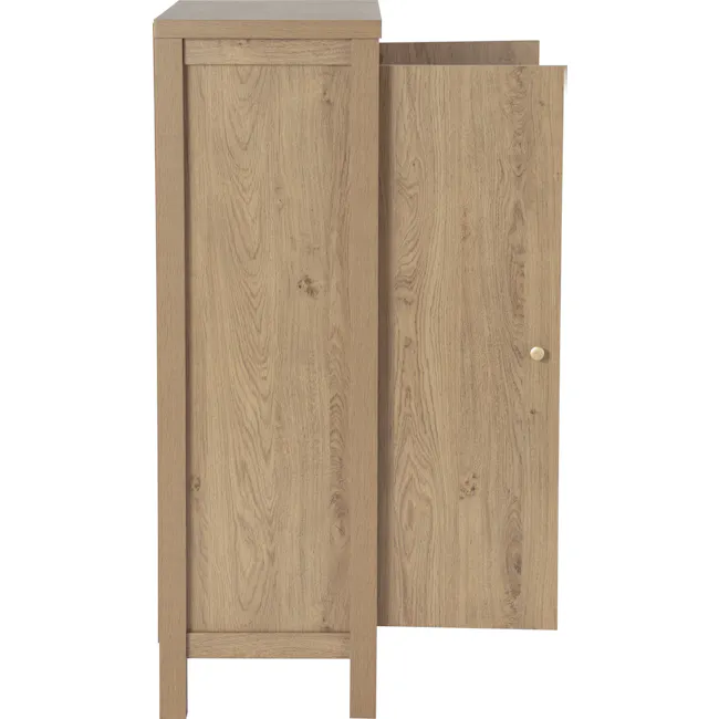 Rhodes Shoe Cabinet - 15 - Light wood cabinet with natural grain texture, vertical panel design, minimalist aesthetic, light