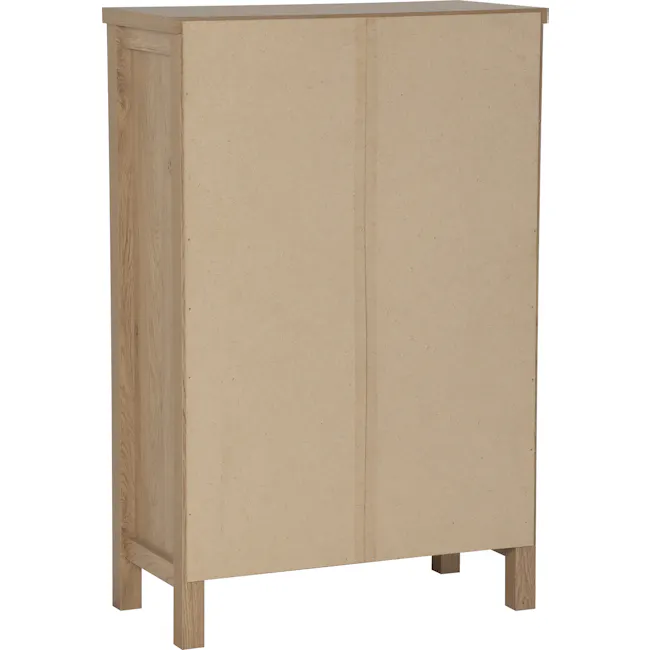 Rhodes Shoe Cabinet - 16 - Wooden cabinet with smooth finish, minimalist design, light brown wood grain, vertical slats