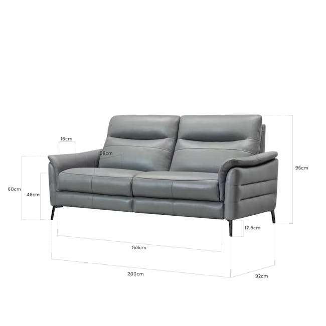 Oskar 3 Seater Recliner Sofa - Flint Grey (Genuine Cowhide + Faux Leather) - 6
