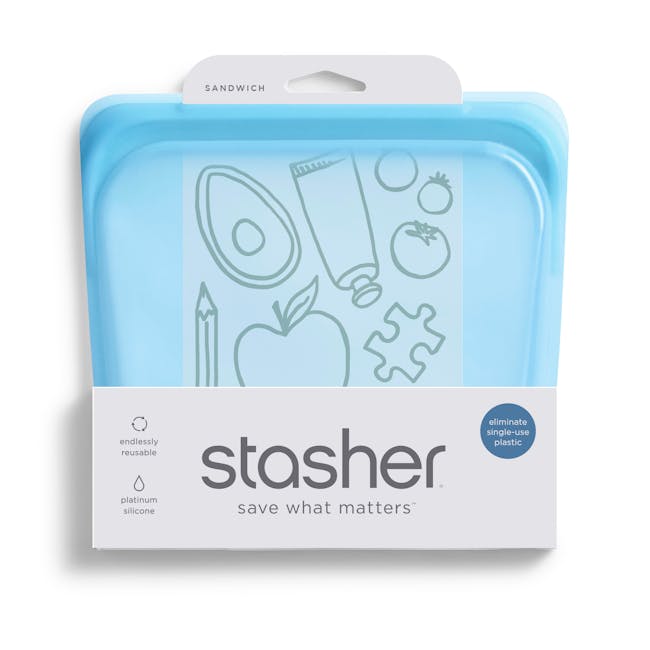 Stasher Reusable Silicone Bag - Sandwich - Blue - 9