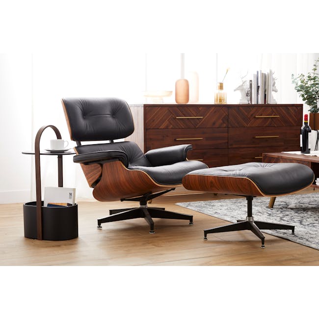 Abner Lounge Chair and Ottoman - Black (Genuine Cowhide) - 1