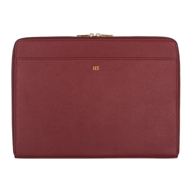 Personalised Saffiano Leather 16" Laptop Sleeve - Burgundy - 0