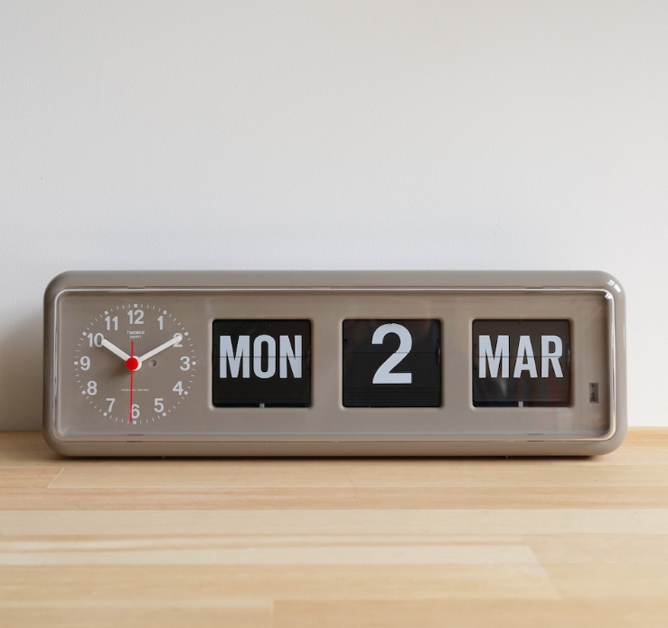 TWEMCO Calendar Flip Wall/Counter Clock Grey, TWEMCO Retro Clocks