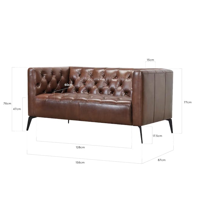 Louis 2 Seater Sofa - Chocolate (Genuine Cowhide Leather) - 5
