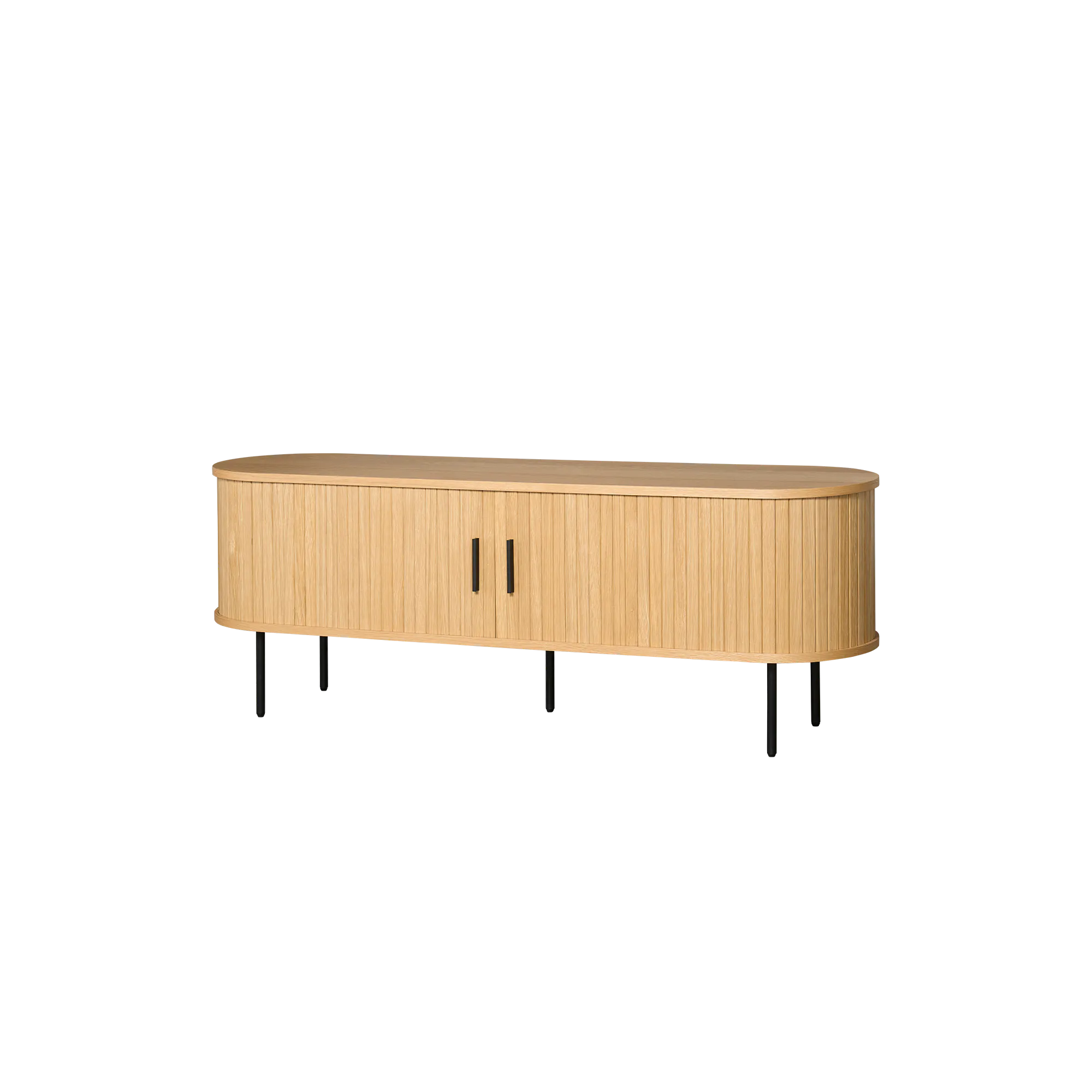 Nola TV Console 1.5m - Oak - 10 - Wooden table with black handles, minimalist design, modern aesthetic, light wood finish
