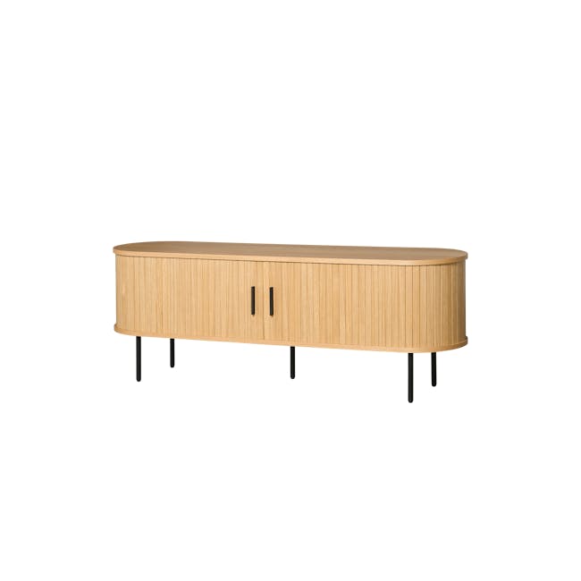 Nola TV Console 1.5m - Oak - 10 - Wooden table with black handles, minimalist design, modern aesthetic, light wood finish