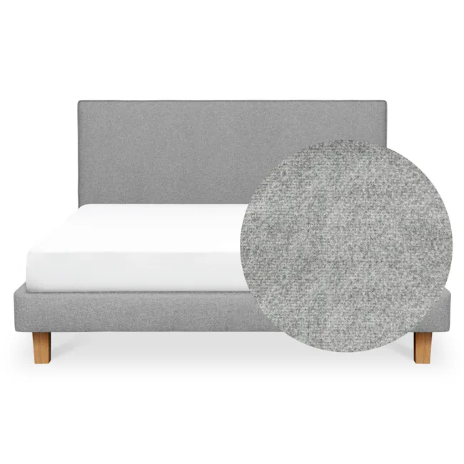 ESSENTIALS King Headboard Divan Bed - Mink Grey (Pet Friendly) - 1 - Grey upholstered bed with wooden legs, white bedspread