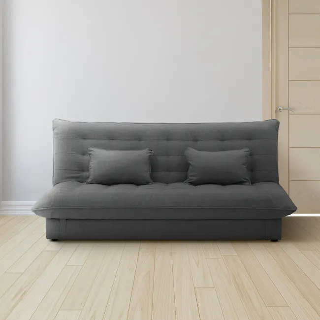 Tessa 3 Seater Storage Sofa Bed - Charcoal (Eco Clean Fabric) - 5 - Modern gray sofa, minimalist design, light wooden floor