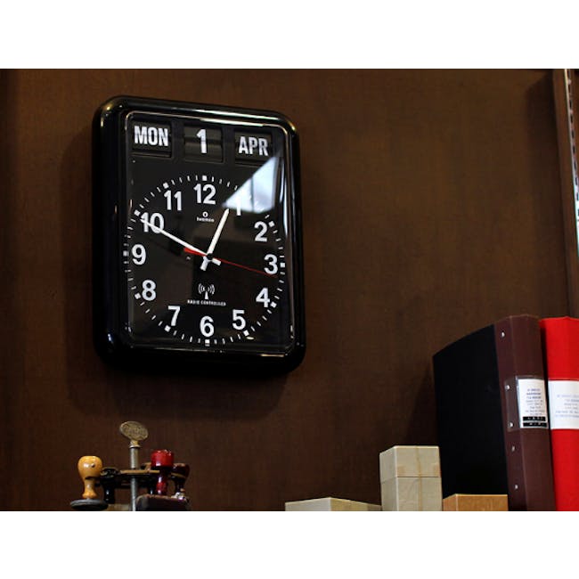 TWEMCO Analog Calendar Flip Wall Clock - Black - 3