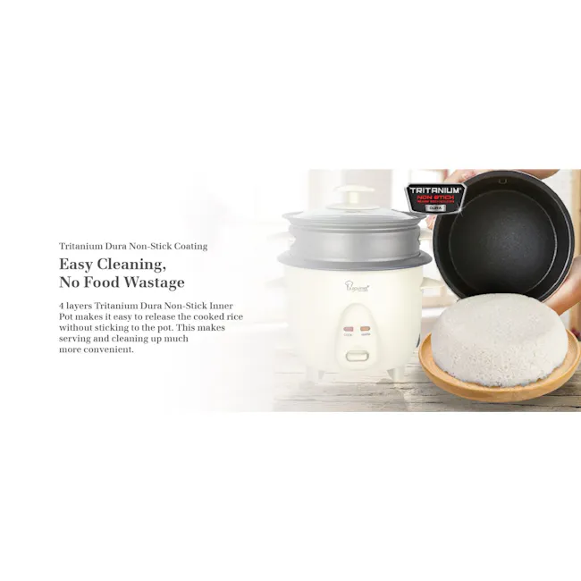 La Gourmet 0.6L Rice Cooker - Cream - 4 - Non-stick coating, easy cleaning, no food wastage, Tritanium technology, 4 layers