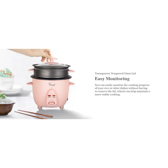 La Gourmet 0.6L Rice Cooker - Cream - 5 - Transparent Tempered Glass Lid, Easy Monitoring, Cook, Warm, Lid Removal, Stable