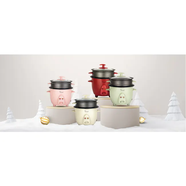 La Gourmet 0.6L Rice Cooker - Cream - 8 - multi-colored electric pressure cooker, festive kitchen display, holiday-themed