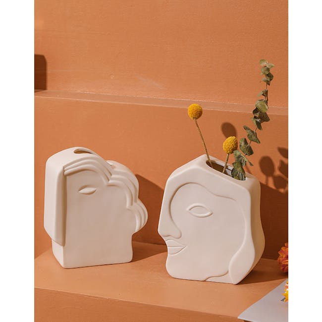 Abstract Gentlemen Head Porcelain Vase - White - 1