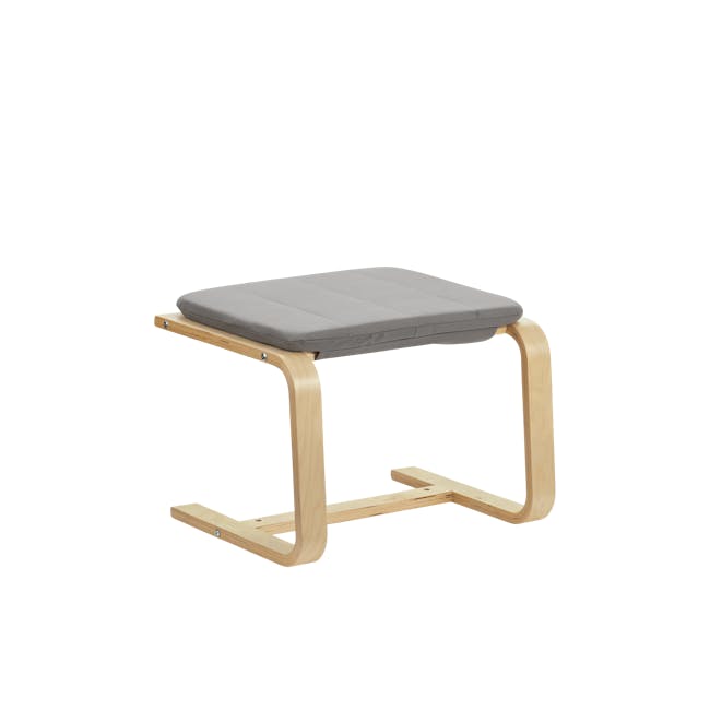 Mizuki Lounge Chair with Ottoman - Light Grey - 10 - Wooden bench with gray cushion, minimalist design, light wood finish