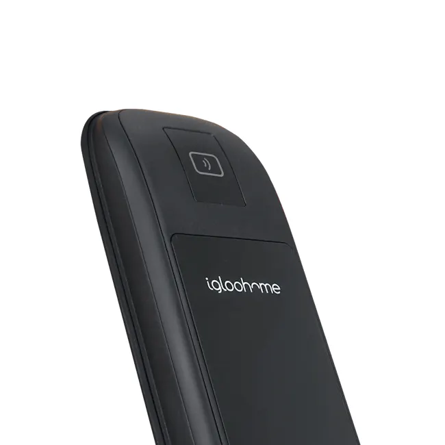 igloohome Smart Mortise 2 - 10 - Black sleek device, speaker icon, ergonomic design, wireless connectivity, Bluetooth