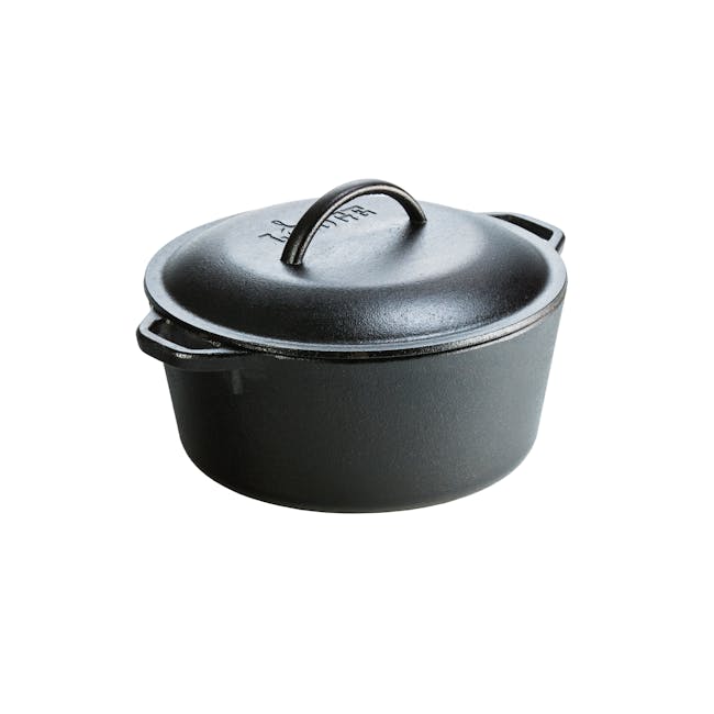 Lodge Seasoned Cast Iron Dutch Oven (2 Sizes) - 1 - black cast iron pot, sleek design, sturdy handle, matte black finish
