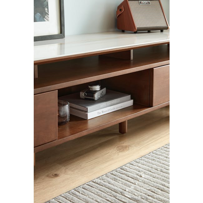 Lydell Marble TV Console 1.8m - Walnut, White - 4