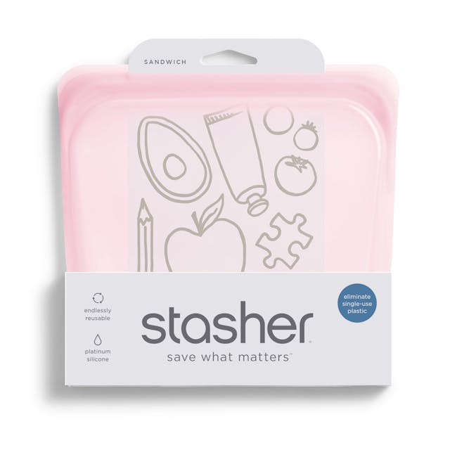 Stasher Reusable Silicone Bag - Sandwich - Pink - 8
