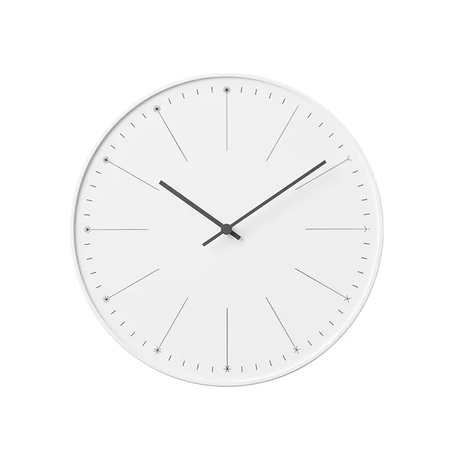 Dandelion Clock - White - 1 - Elegant minimalist wall clock with black hour and minute hands, Modern wall clock with simple