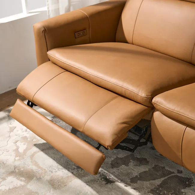 Clyde Left Arm Power Recliner Unit - Oslo Tan (Top Grain Leather) - 10 - Leather sofa with brown upholstery, modern design