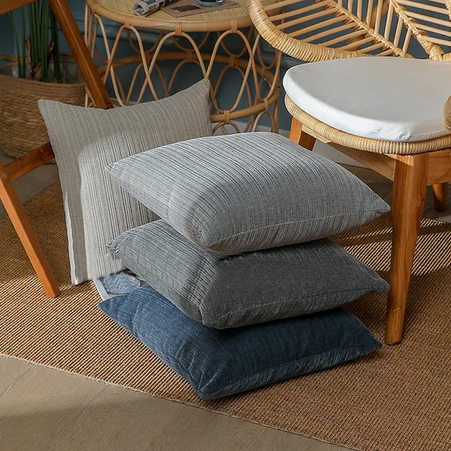 Minnesota Cushion - Light Grey - 5 - Wicker chairs, textured cushions, woven floor, light gray, dark gray, navy blue, cozy
