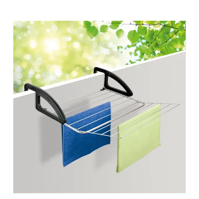 Metaltex Bries Balcony Laundry Drier - Silver - 2 - multi-purpose drying rack, outdoor drying, wall-mounted drying rack