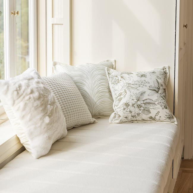 Tanisha Textured Waffle Weave Cushion - Cream - 4 - White and beige pillows, fluffy texture, decorative patterns, geometric