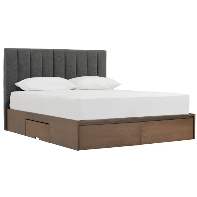 Zephyr 4 Drawer Queen Bed - Walnut, Anthracite Grey - 2 - modern bedroom headboard, contemporary bed frame, stylish bed