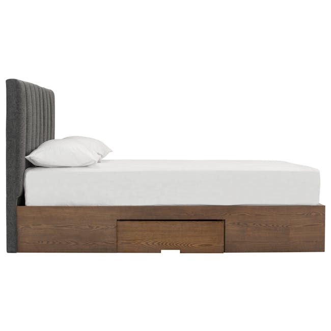 Zephyr 4 Drawer Queen Bed in Walnut, Anthracite Grey with 2 Kyoto Single Shelf Slim Bedside Table in Walnut - 4 - Modern