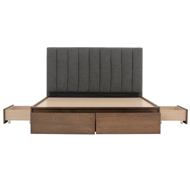 Zephyr 4 Drawer Queen Bed in Walnut, Anthracite Grey with 2 Kyoto Single Shelf Slim Bedside Table in Walnut - 6 - modern bed