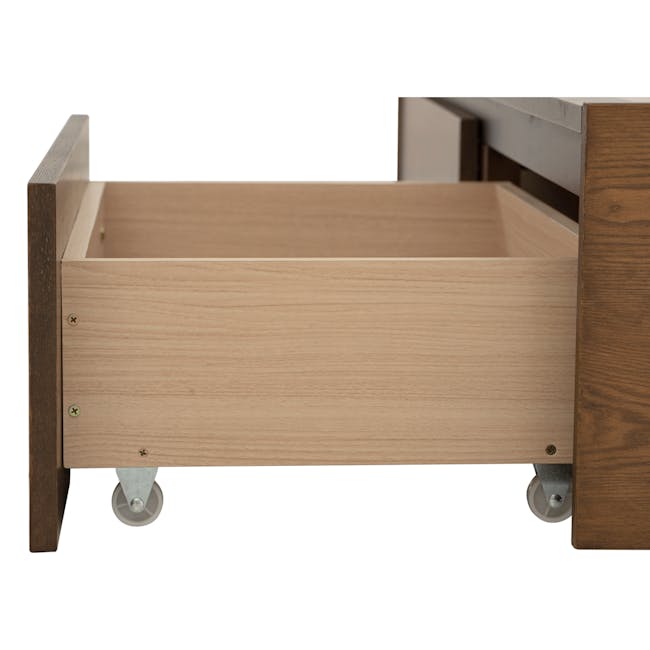 Zephyr 4 Drawer Queen Bed in Walnut, Anthracite Grey with 2 Kyoto Single Shelf Slim Bedside Table in Walnut - 10 - Wooden