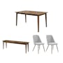 Koa Dining Table 1.5m in Walnut with Koa Bench 1.4m in Walnut and 2 Lana Dining Chairs in Walnut, Elephant Grey - 0