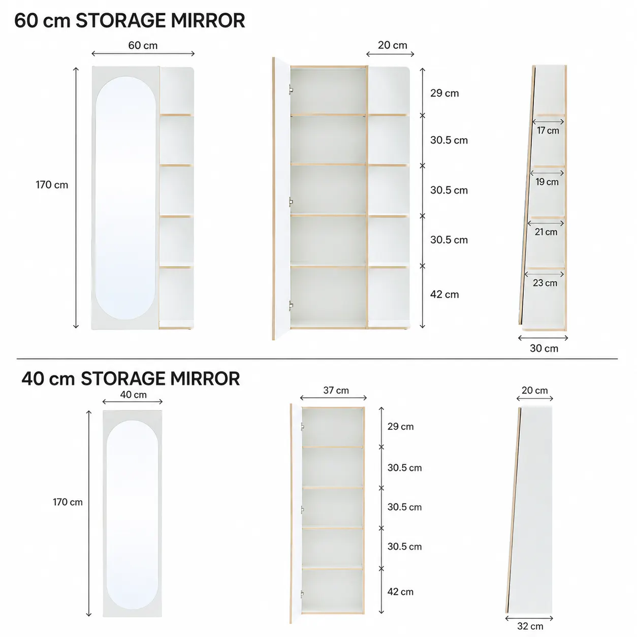 (As-is) Kira Standing Floor Mirror with Storage (2 Sizes) - Charcoal - 60 cm - 38
