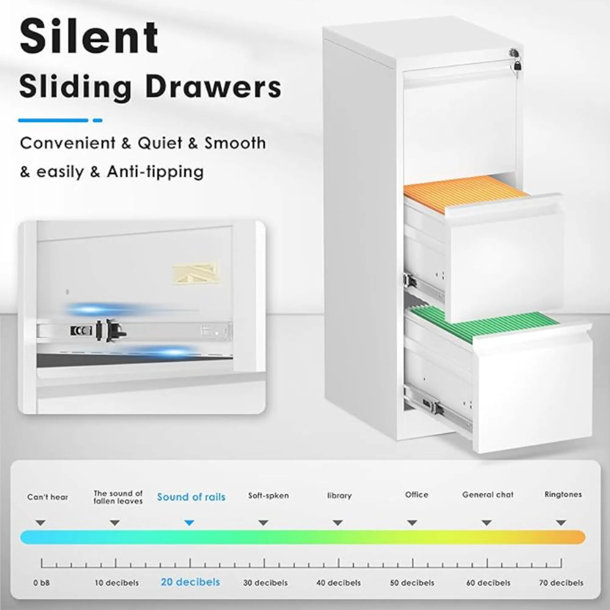 Filex 3-Drawer Vertical Filing Cabinet - White - 7