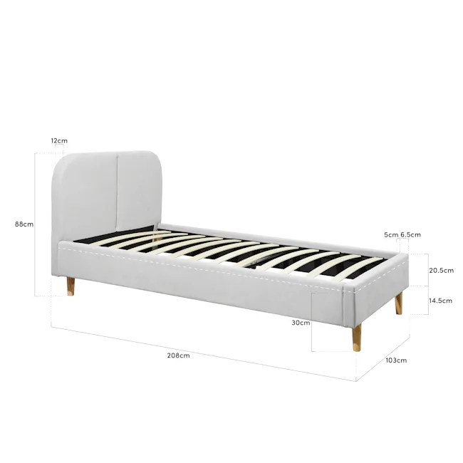 Nolan Single Bed - Silver Fox - 11 - Elegant piano-style bed with cushioned seat and footrest, Compact bed with built-in