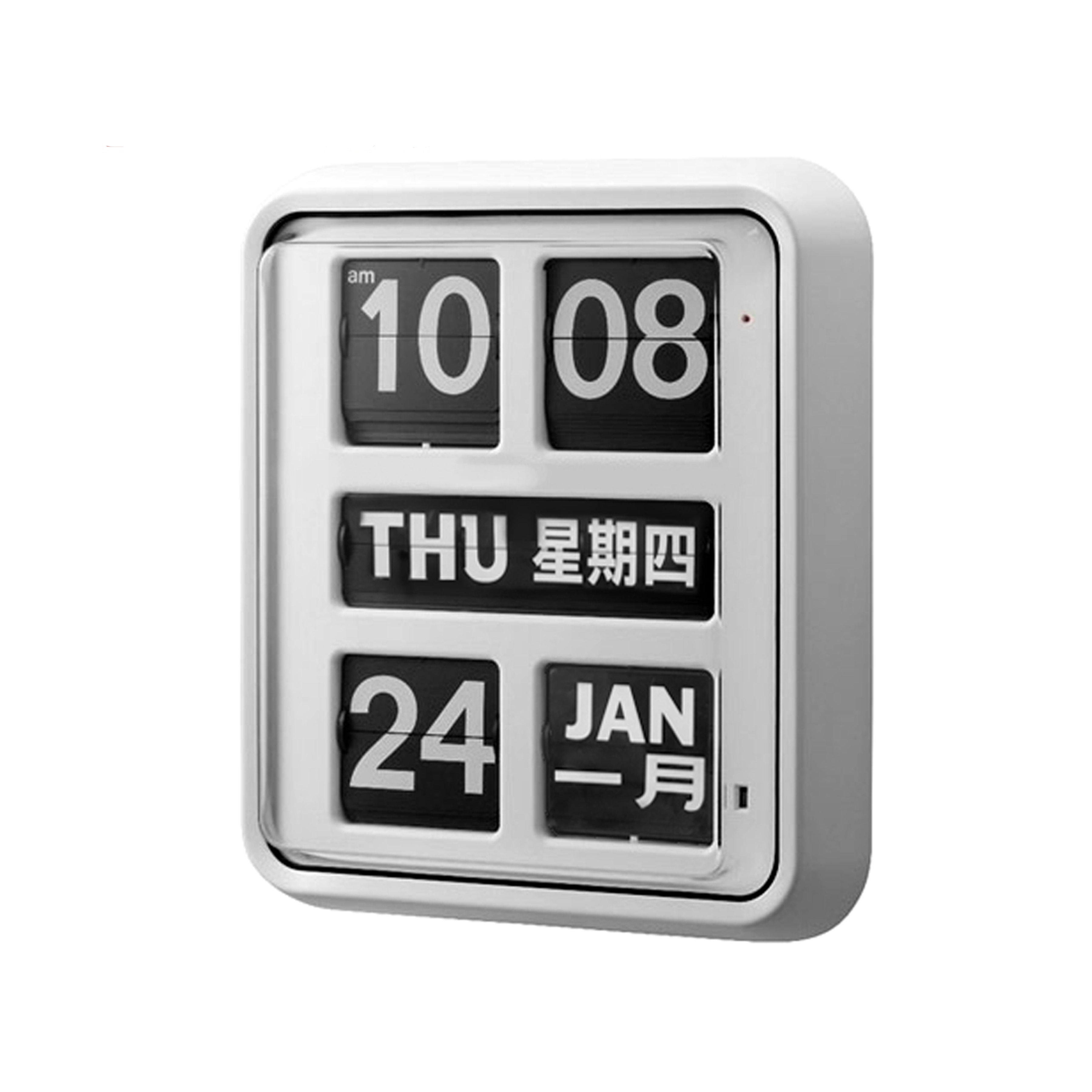 TWEMCO Big Calendar Flip Wall Clock with Chinese Text - White Case White Dial