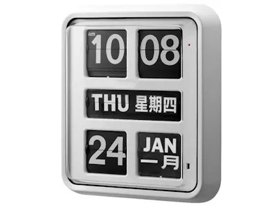 TWEMCO Big Calendar Flip Wall Clock with Chinese Text - White Case White Dial