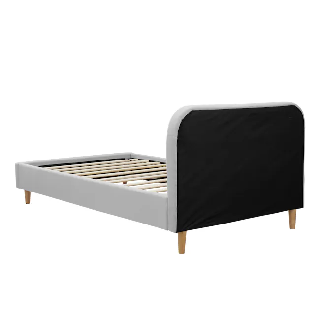Nolan King Bed in Silver Fox with 2 Miah Bedside Table in White - 6 - Modern minimalist bed frame with wooden slats and