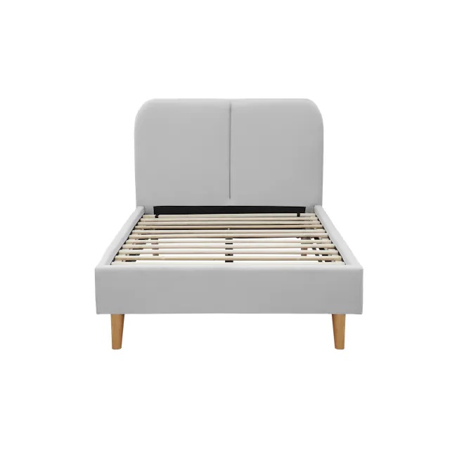 Nolan King Bed - Silver Fox - 3 - White modern bed with wooden slats, minimalist design, wooden frame, light wood slats