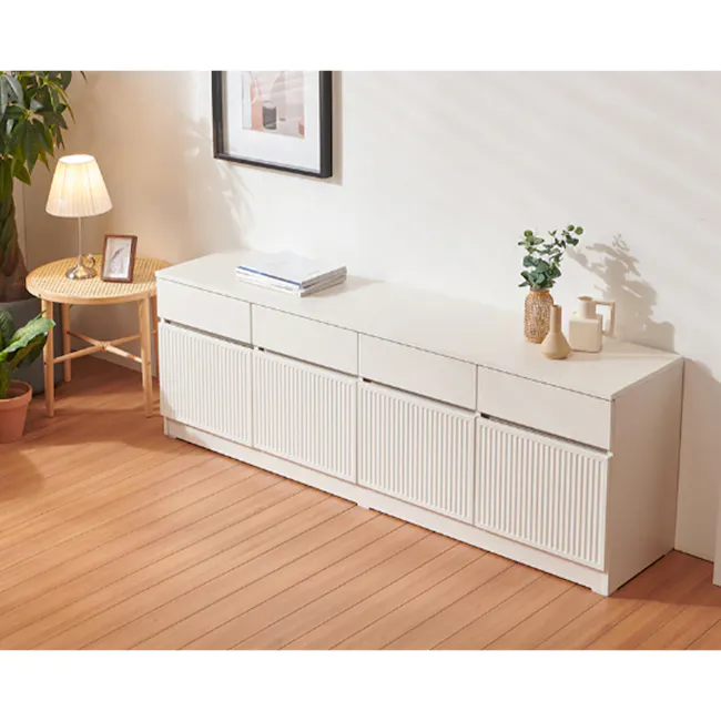 Wynn TV Console 1.8m - White - 4 - White rectangular storage cabinet, minimalist design, wooden floor, modern decor, cozy