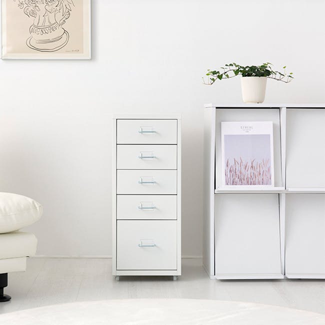 Philly 5 Drawer Chest Trolley - White - 2