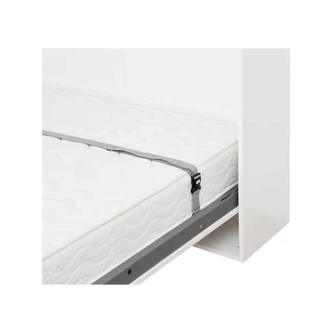 Llyod Queen Vertical Wall Bed with Desk - White - 16 - White mattress with black strap, minimalist bed frame, ergonomic