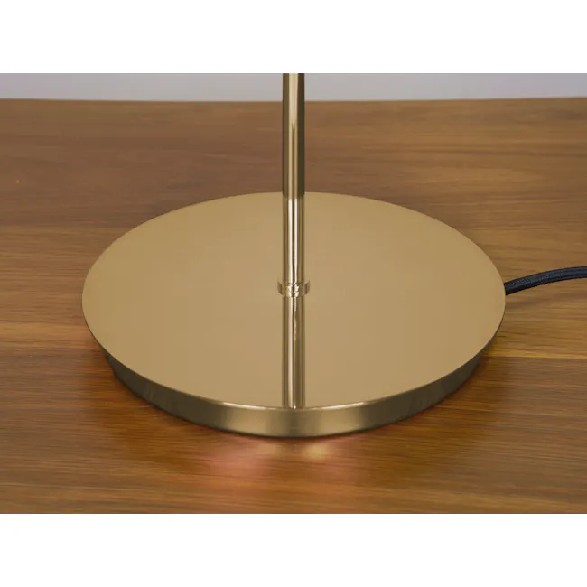 Marisa Table Lamp - Brass - 4 - Gold desk lamp, minimalist design, round base, sleek metal stand, wooden surface, warm