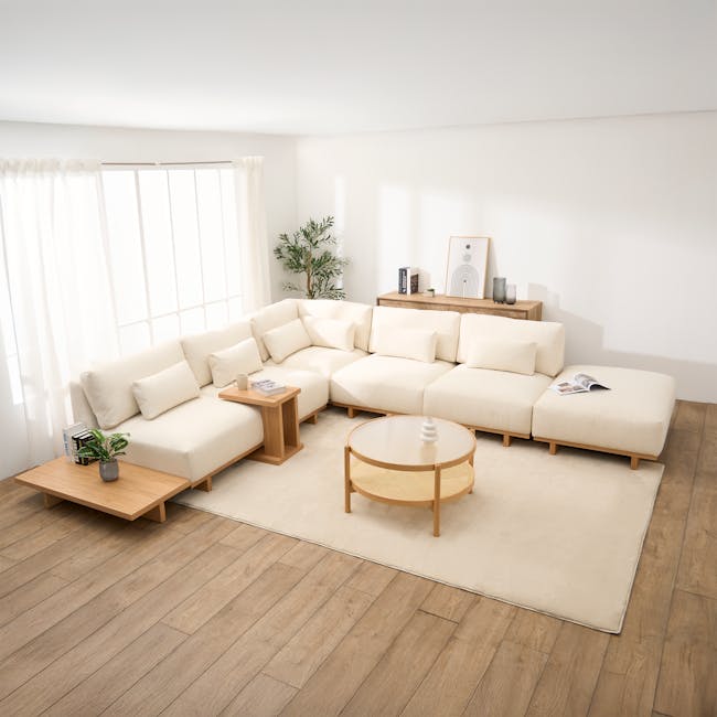Miu Large Corner Extended Lounge Sofa - 2 - Modern minimalist living room, cozy seating area, white and beige color scheme