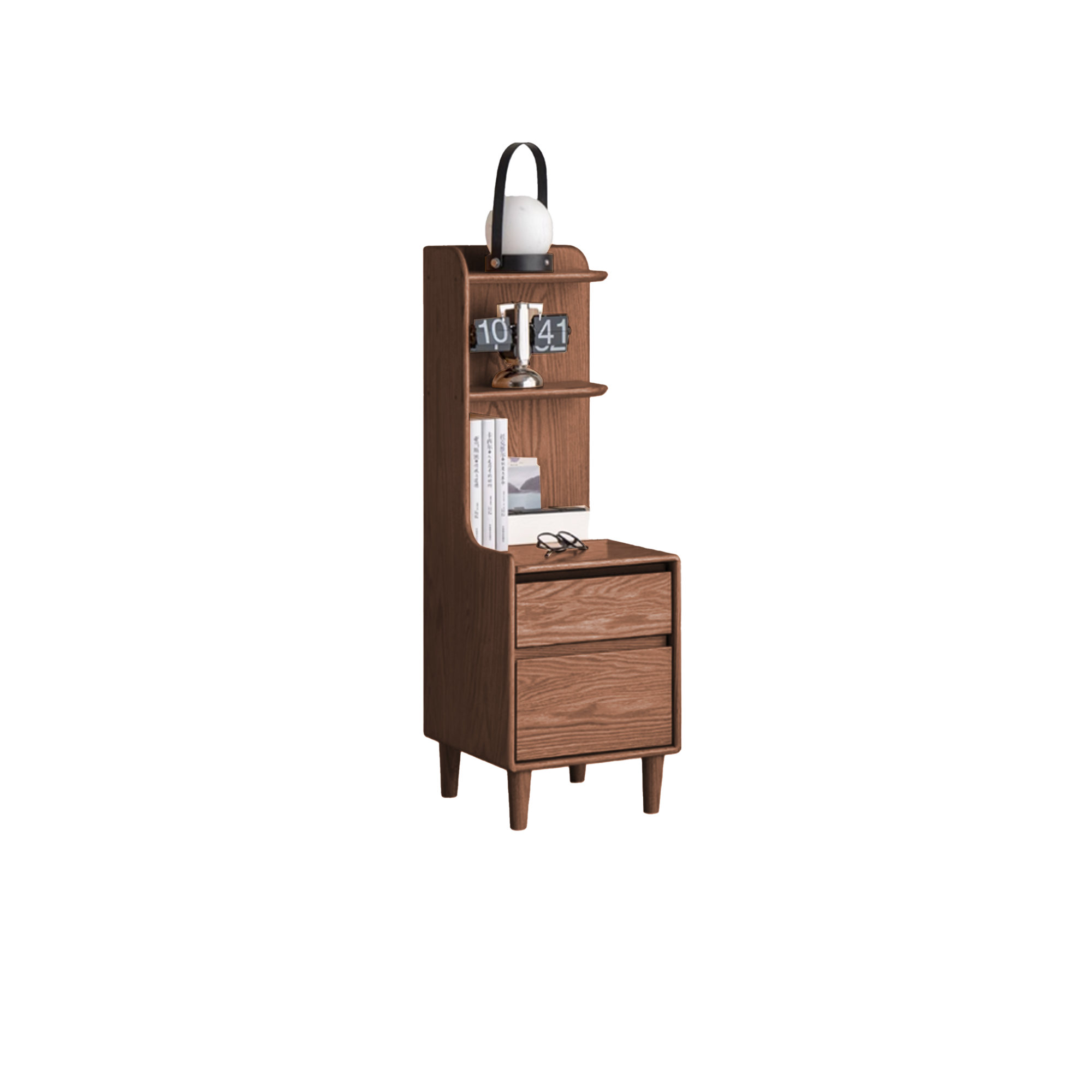 Karris Bedside Shelf Storage Table - Walnut (Left Facing Corner)