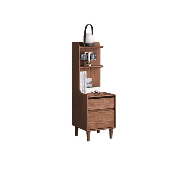Karris Bedside Shelf Storage Table - Walnut (Left Facing Corner) - 1