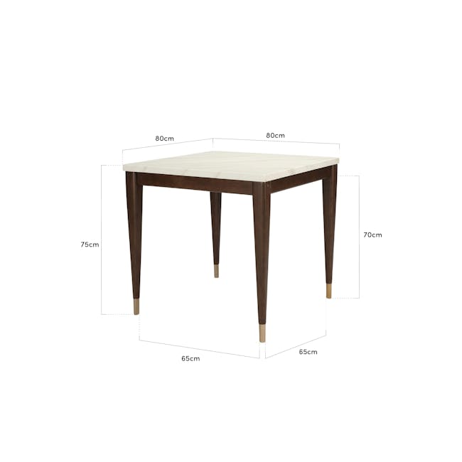 Persis Marble Square Dining Table 0.8m - White, Walnut - 4