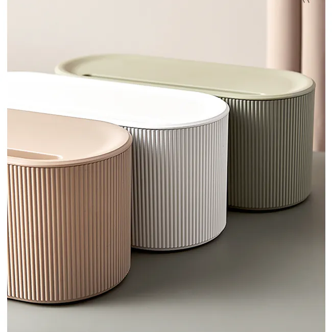 Emi Cable Box - Taupe - 3 - Cream, beige, white, cylindrical, ribbed, modern, minimalist, sleek, contemporary, stylish